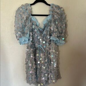 Light Blue Floral Sequin Dress